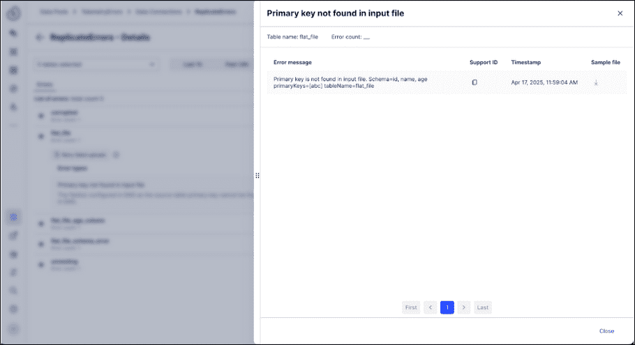 Screenshot showing the details of an error selected from the Monitoring tab.